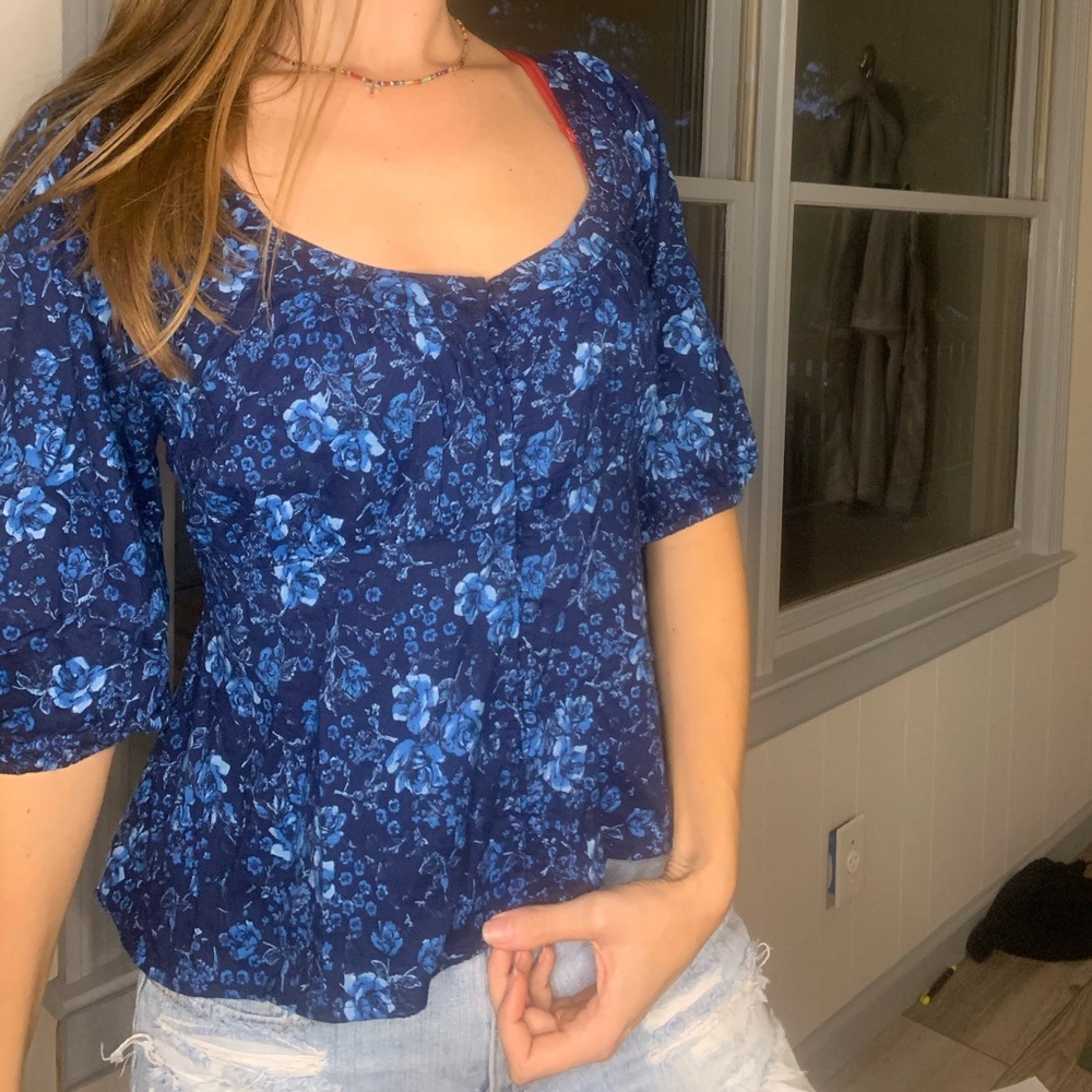 Blue Floral Blouse